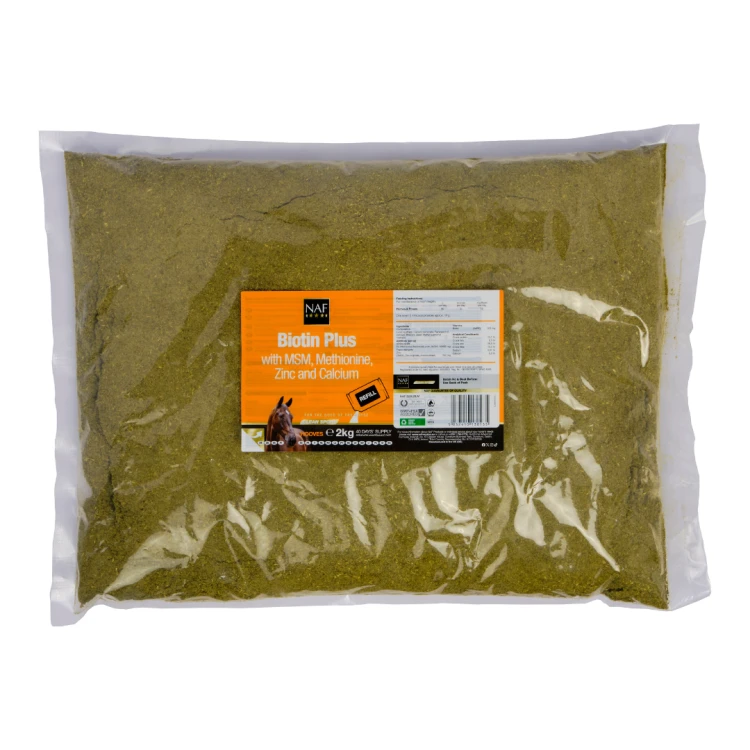 suplement z biotyną na zdrowe kopyta konia wspierający wzrost rogu kopytowego i wytrzymałość puszki kopytowej 2kg.png